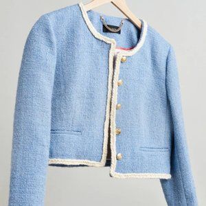 NWT J.CREW Crop Louisa lady jacket maritime tweed - Blue/Cream Trim - Sz 6